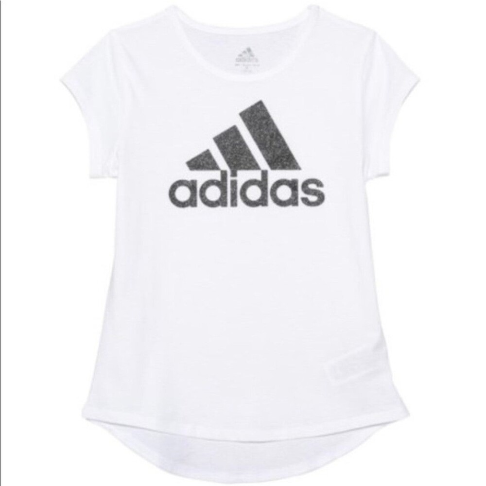 Adidas Girls Glitter Logo White Short Sleeve T-shirt